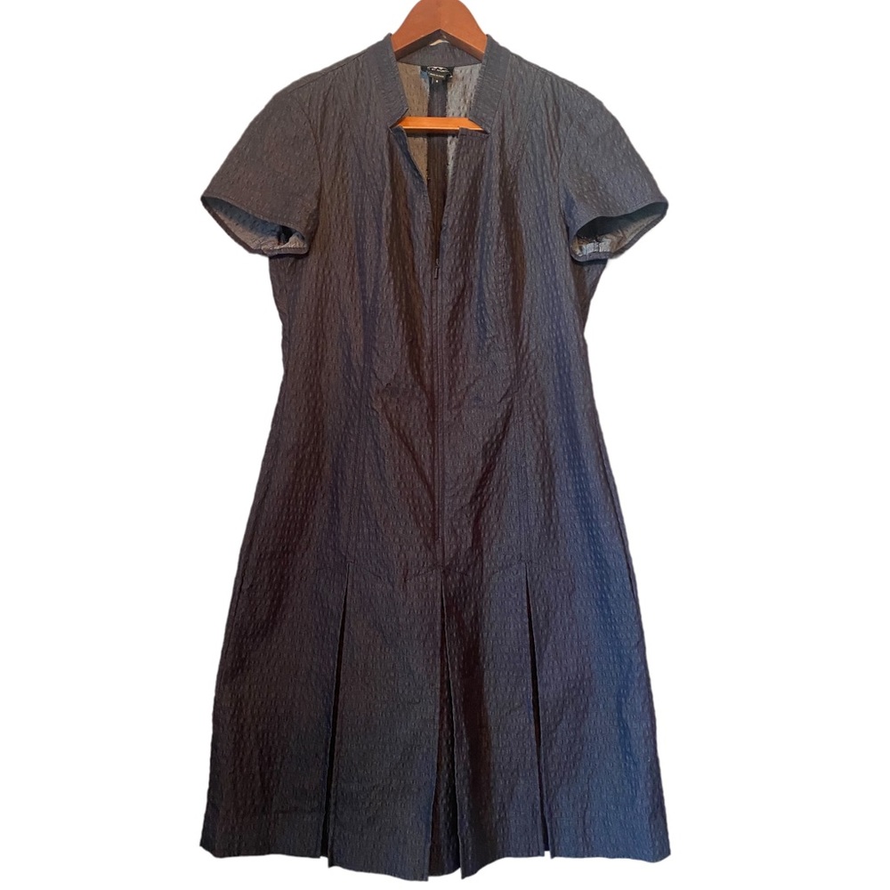 W by Worth Navy Blue Textured Short Sleeve Zipper Front Dress